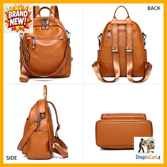 Genuine Leather Backpack Purse Convertible Shoulder Bag Quilted Elegant Chic